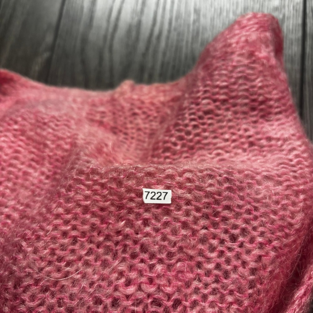 Vintage Pink Mohair Blend Open Knit Cardigan Sweater V-Neck Raglan Pink Marl - Picture 10 of 10